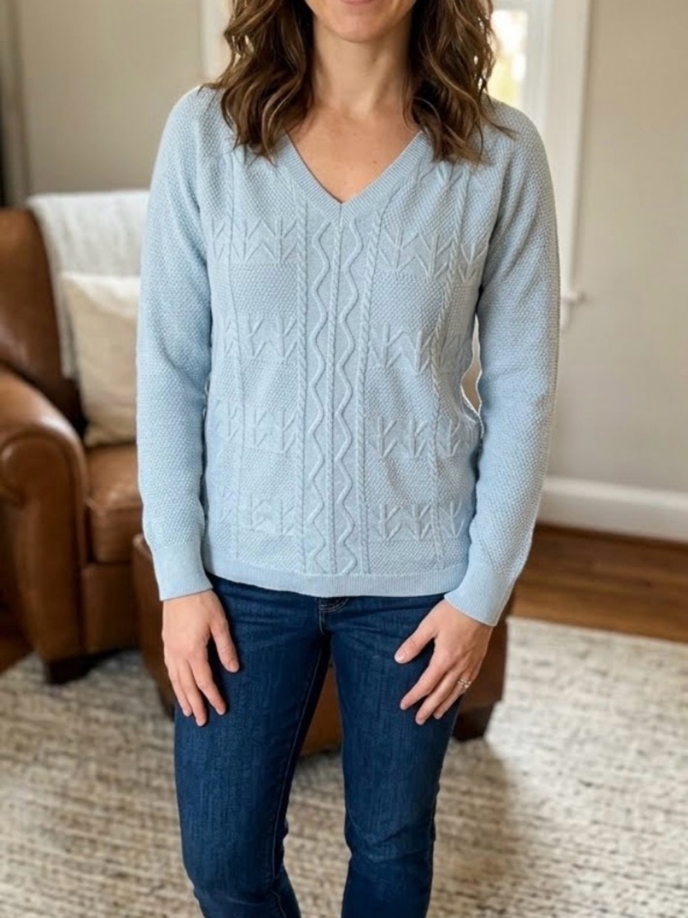 Sonoma Light Blue V-Neck Cable Knit Sweater